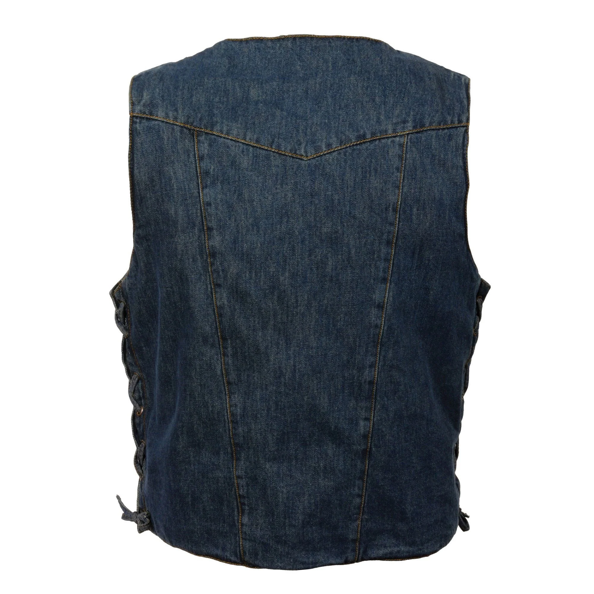 Milwaukee Leather DM1989 Men's Blue Denim '10 Pocket' Motorcycle Bikers Rider Vest with Side Laces - Image 2