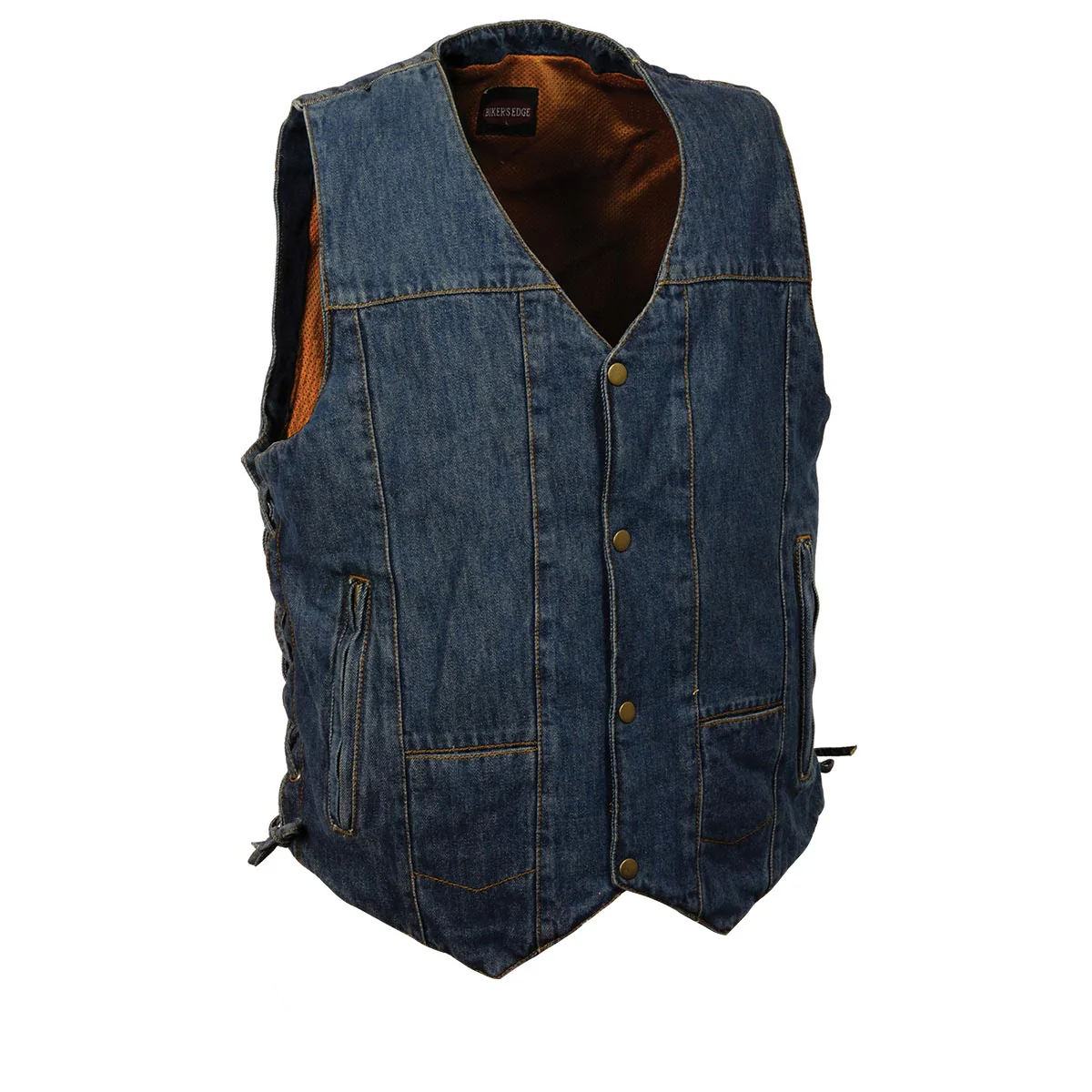 Milwaukee Leather DM1989 Men's Blue Denim '10 Pocket' Motorcycle Bikers Rider Vest with Side Laces - Image 4