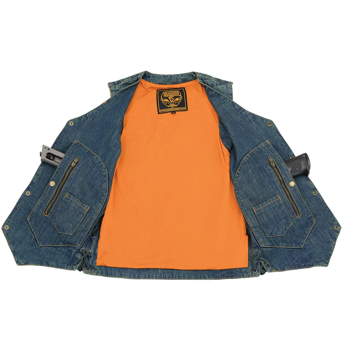 Milwaukee Leather DM1989 Men's Blue Denim '10 Pocket' Motorcycle Bikers Rider Vest with Side Laces - Image 6