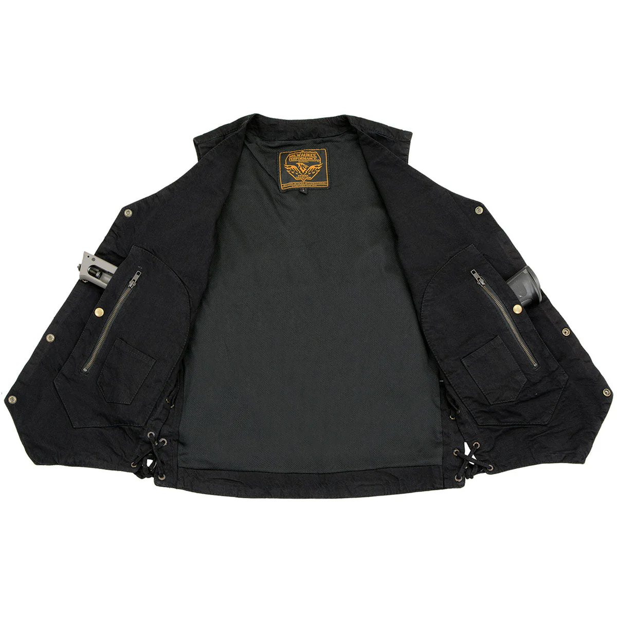 Milwaukee Leather DM1990 Men's Black 10 Pocket Side Lace Denim Vest - Image 6