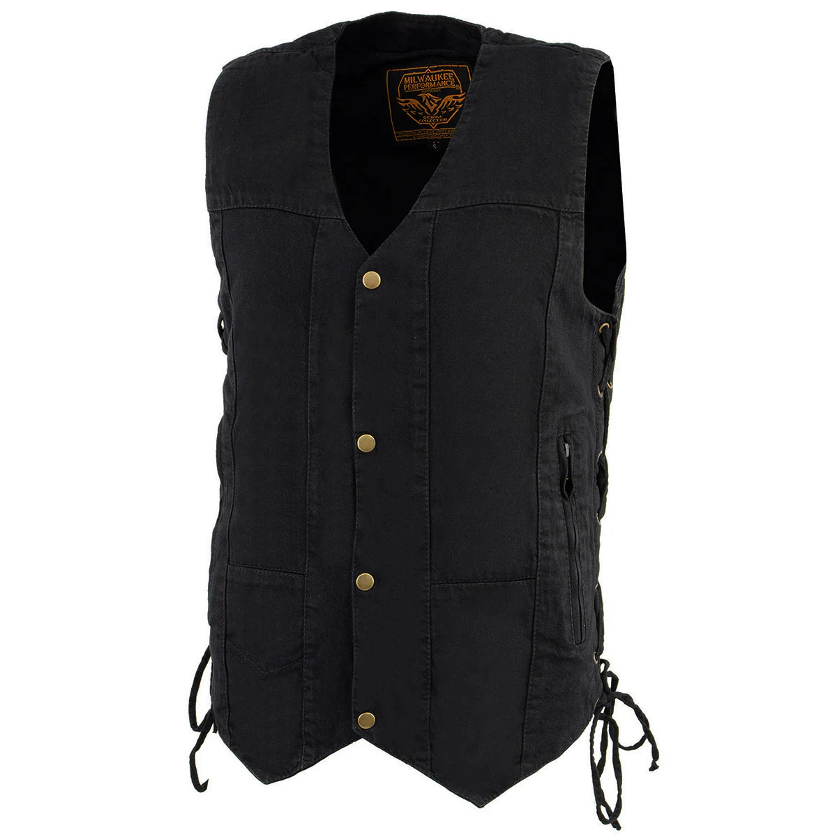 Milwaukee Leather DM1990 Men's Black 10 Pocket Side Lace Denim Vest - Image 7