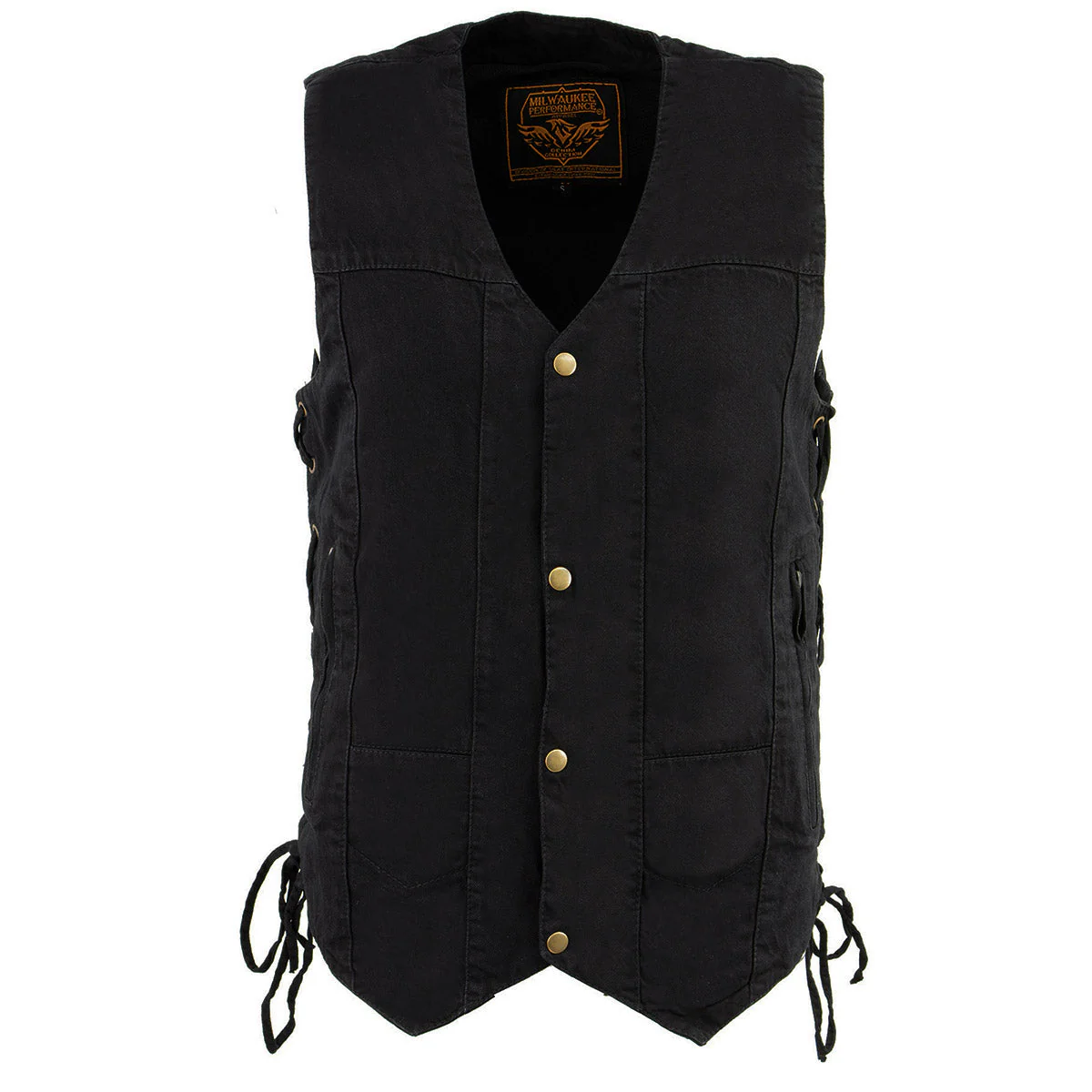 Milwaukee Leather DM1990 Men's Black 10 Pocket Side Lace Denim Vest - Image 8