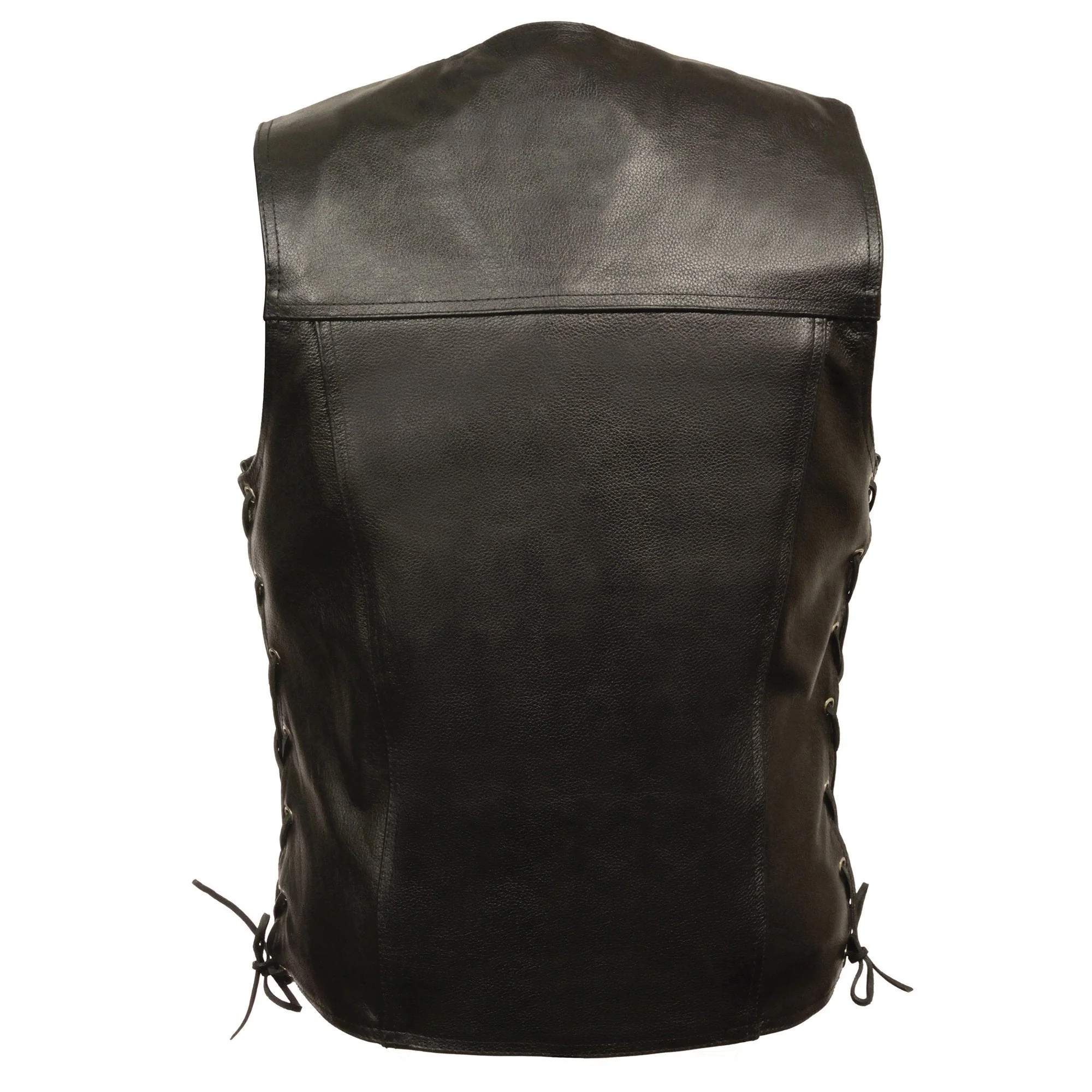 Milwaukee Leather LKM1360 Men's Black Leather Classic V-Neck Motorcycle Rider Vest w/ Snaps and Side Laces Closure - Image 2