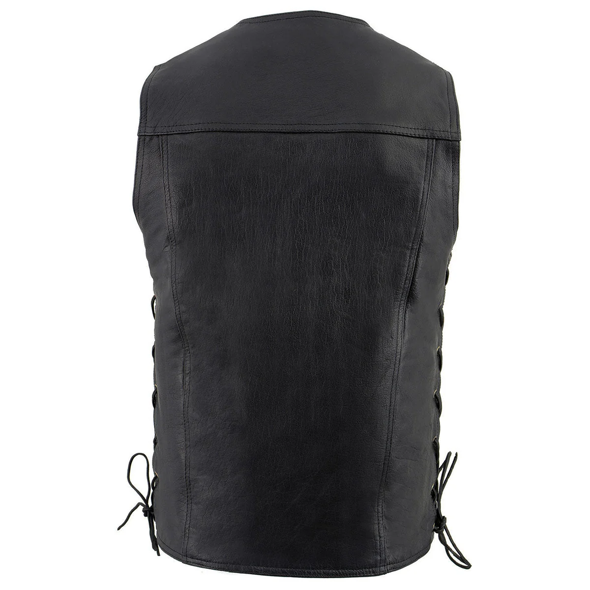 Milwaukee Leather LKM1360 Men's Black Leather Classic V-Neck Motorcycle Rider Vest w/ Snaps and Side Laces Closure - Image 5