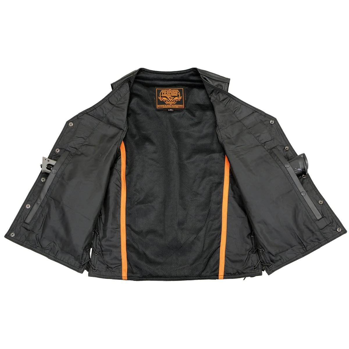 Milwaukee Leather LKM1360 Men's Black Leather Classic V-Neck Motorcycle Rider Vest w/ Snaps and Side Laces Closure - Image 7