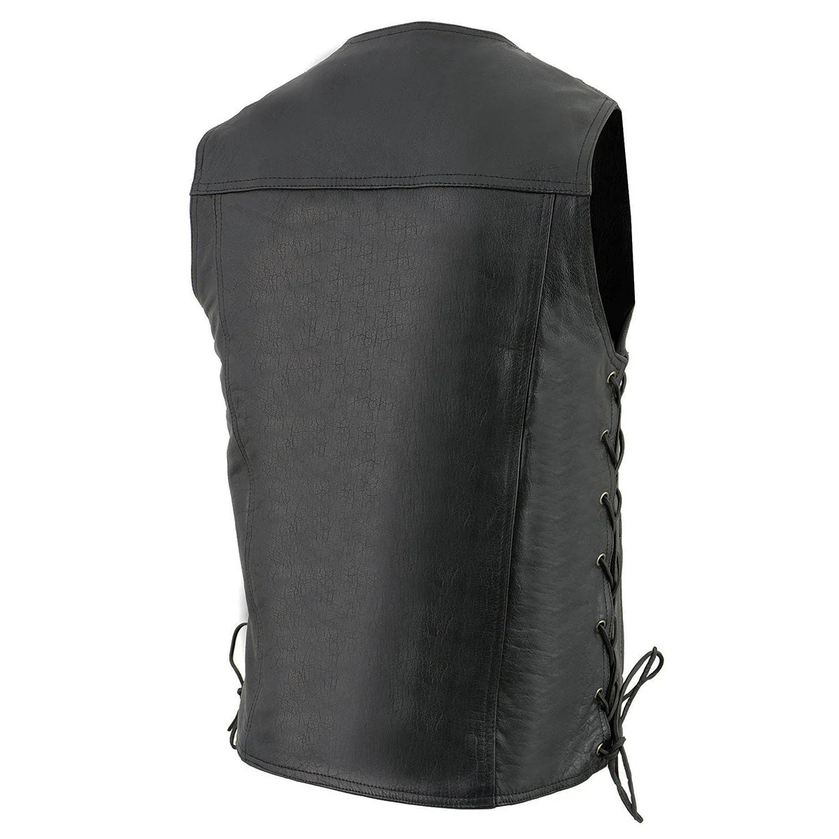 Milwaukee Leather LKM1360 Men's Black Leather Classic V-Neck Motorcycle Rider Vest w/ Snaps and Side Laces Closure - Image 9