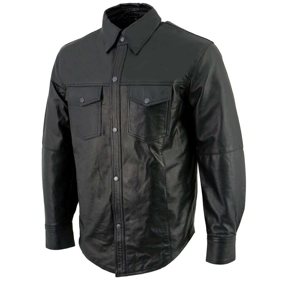 Milwaukee Leather LKM1600 Men's Black Lightweight Casual Biker Style Leather Shirt - Image 11