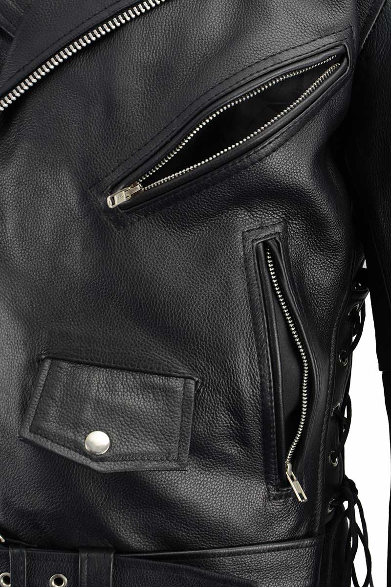 Milwaukee Leather LKM1711 Black Leather Motorcycle Jacket for Men, Thick Police Style Biker Jacket w/ Side Lace - Image 16