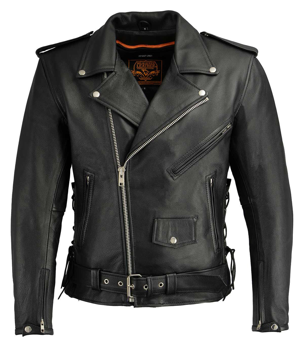 Milwaukee Leather LKM1711 Black Leather Motorcycle Jacket for Men, Thick Police Style Biker Jacket w/ Side Lace - Image 17