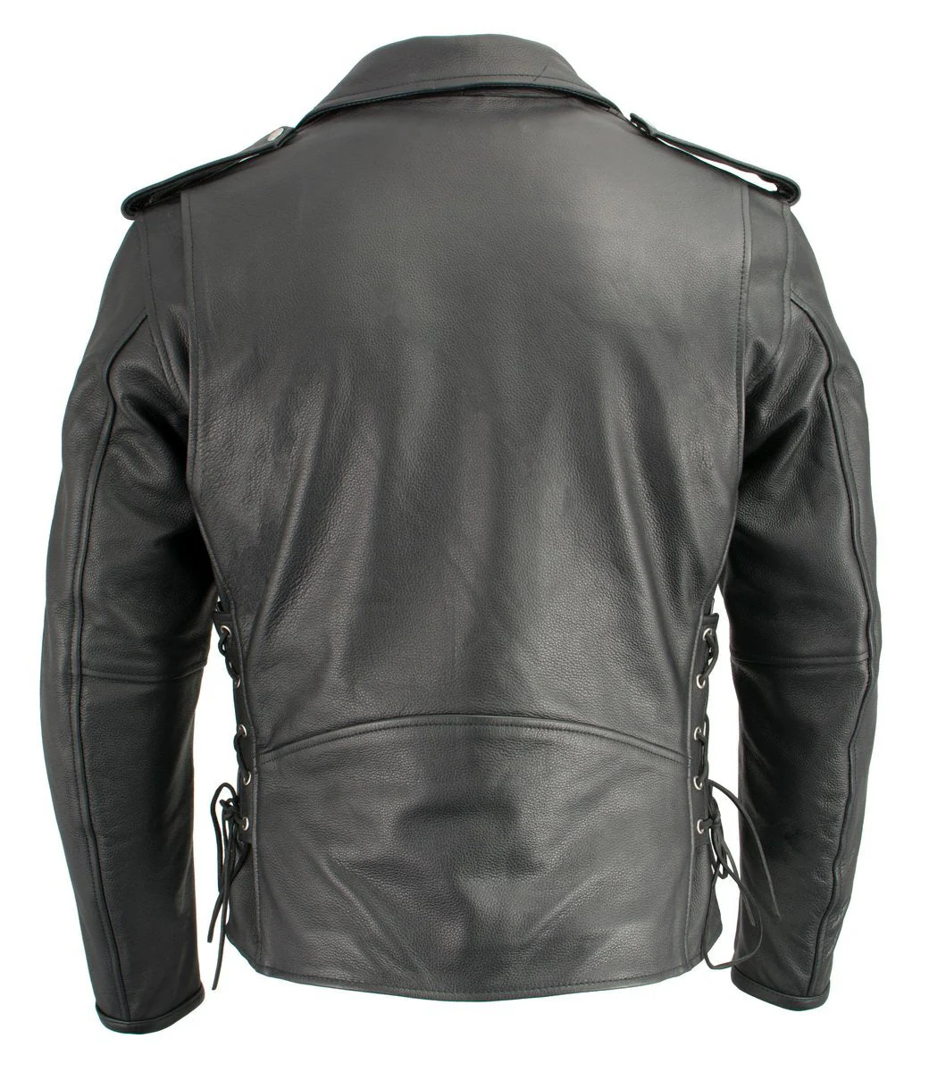 Milwaukee Leather LKM1711 Black Leather Motorcycle Jacket for Men, Thick Police Style Biker Jacket w/ Side Lace - Image 2