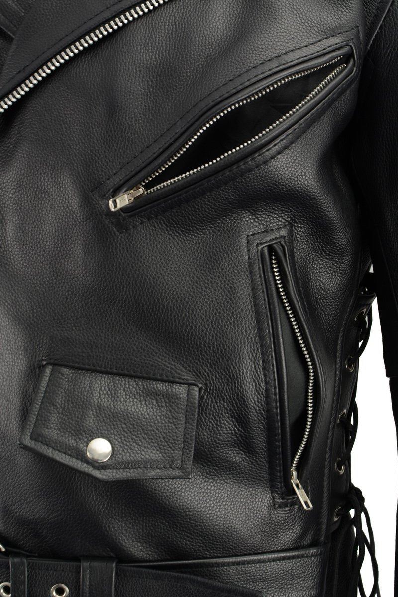Milwaukee Leather LKM1711 Black Leather Motorcycle Jacket for Men, Thick Police Style Biker Jacket w/ Side Lace - Image 6