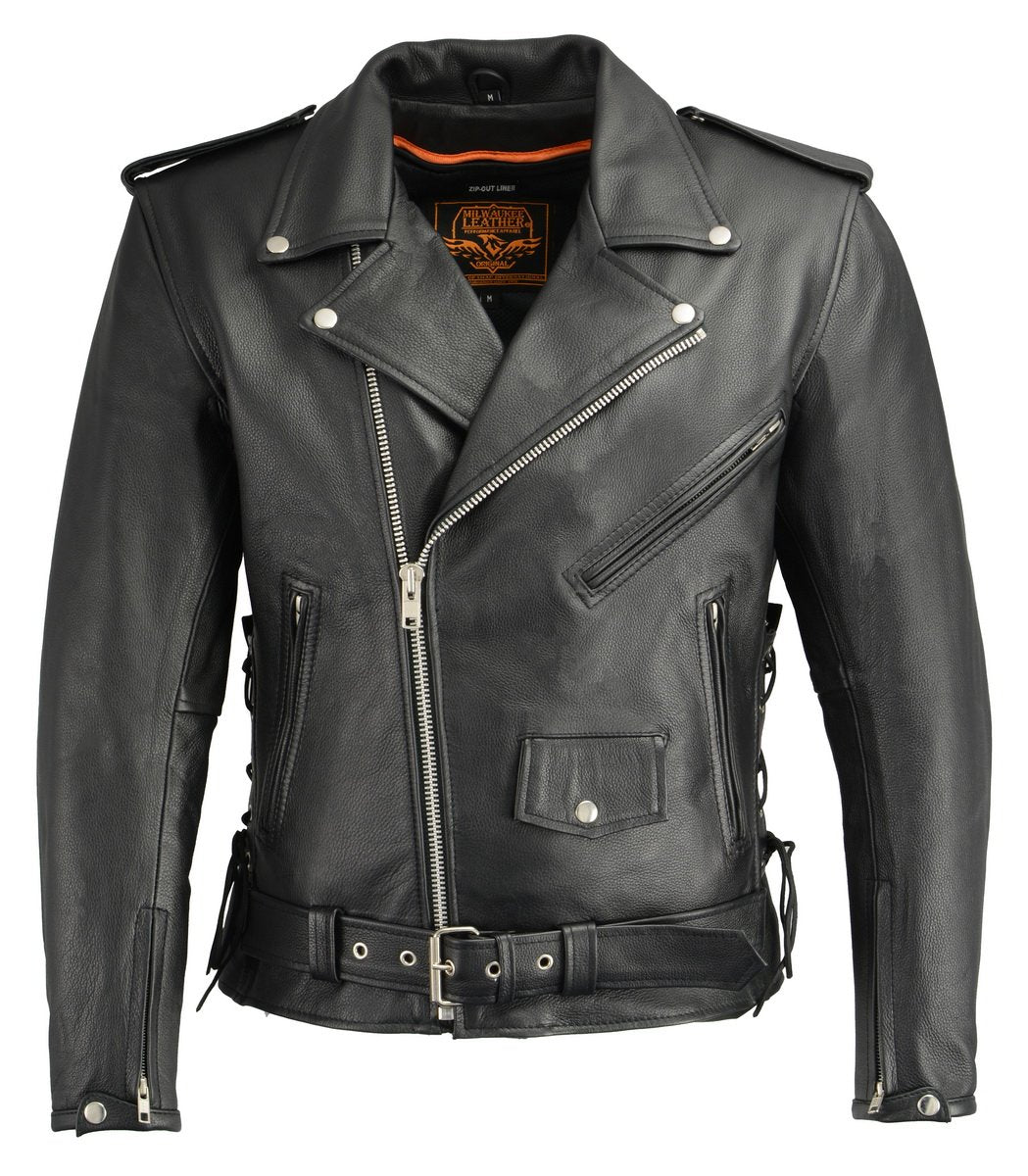 Milwaukee Leather LKM1711 Black Leather Motorcycle Jacket for Men, Thick Police Style Biker Jacket w/ Side Lace - Image 9