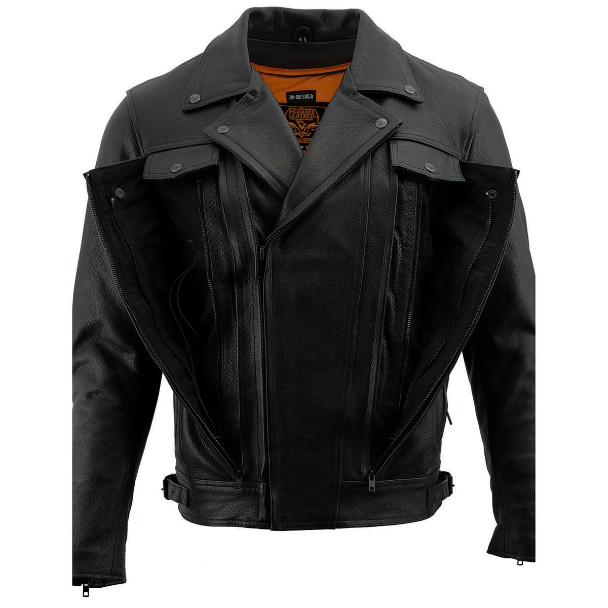 Milwaukee Leather LKM1720 Men's Black Premium Leather Motorcycle Vented Leather Jacket w/ Multi-Utility Pockets - Image 16
