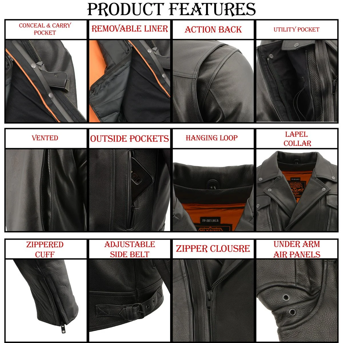 Milwaukee Leather LKM1720 Men's Black Premium Leather Motorcycle Vented Leather Jacket w/ Multi-Utility Pockets - Image 3