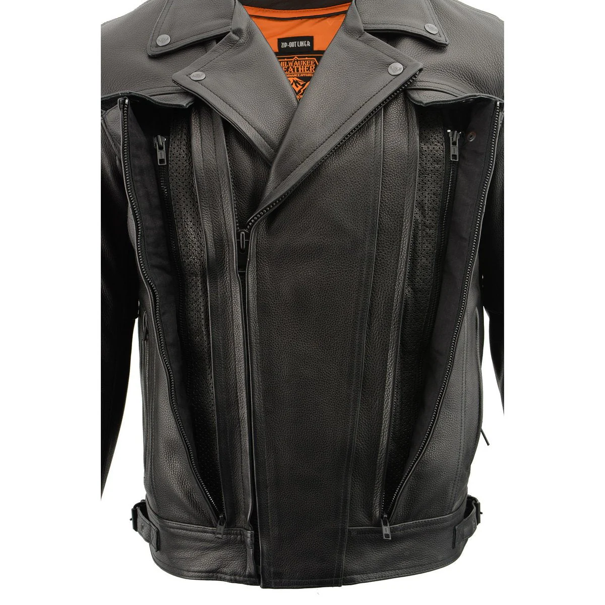 Milwaukee Leather LKM1720 Men's Black Premium Leather Motorcycle Vented Leather Jacket w/ Multi-Utility Pockets - Image 9