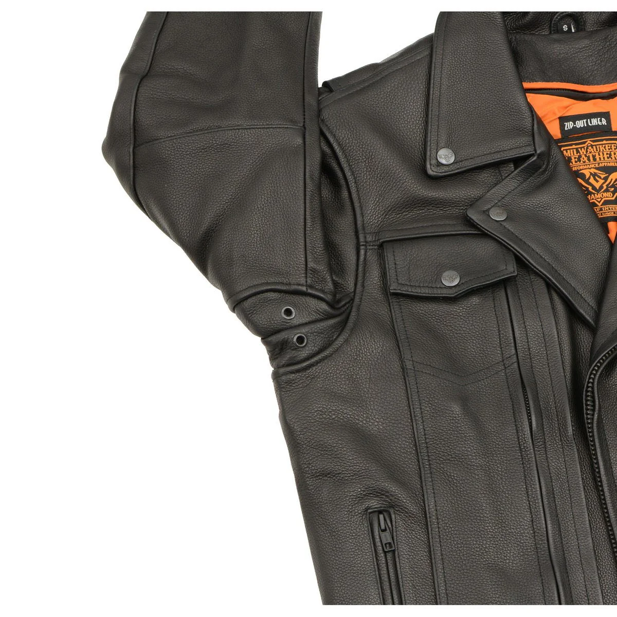 Milwaukee Leather LKM1720T Men's Tall Sizes Black Premium Leather Motorcycle Vented Leather Jacket w/ Utility Pockets - Image 7