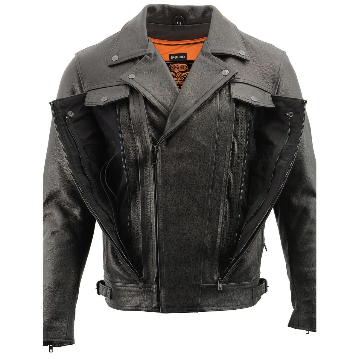 Milwaukee Leather LKM1720T Men's Tall Sizes Black Premium Leather Motorcycle Vented Leather Jacket w/ Utility Pockets - Image 8