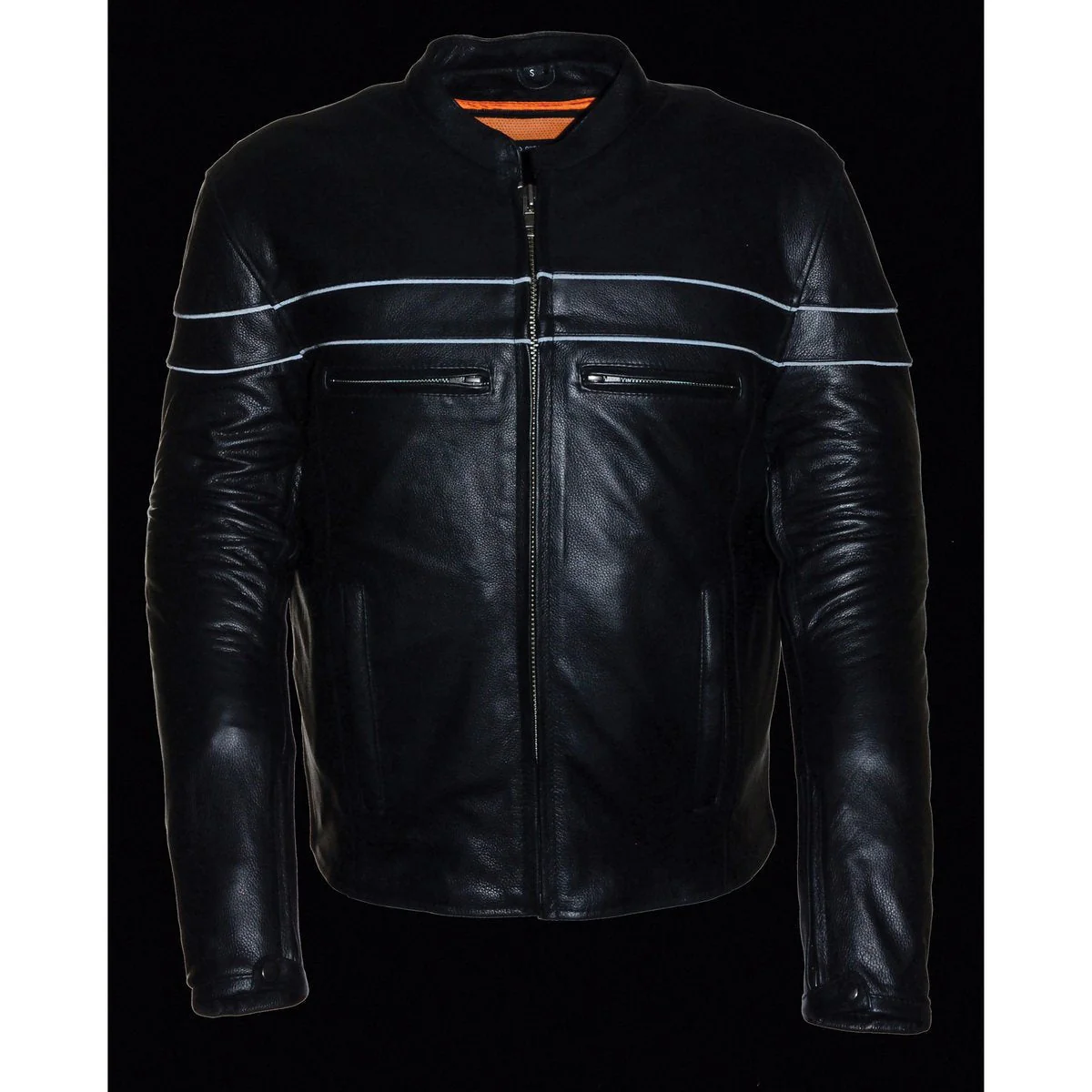 Milwaukee Leather LKM1725 Men's Black Leather Sporty Crossover Scooter Motorcycle Jacket w/ Reflective Piping - Image 5