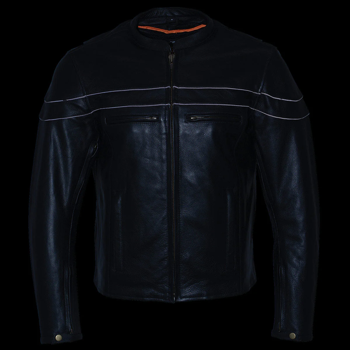 Milwaukee Leather LKM1725 Men's Black Leather Sporty Crossover Scooter Motorcycle Jacket w/ Reflective Piping - Image 9