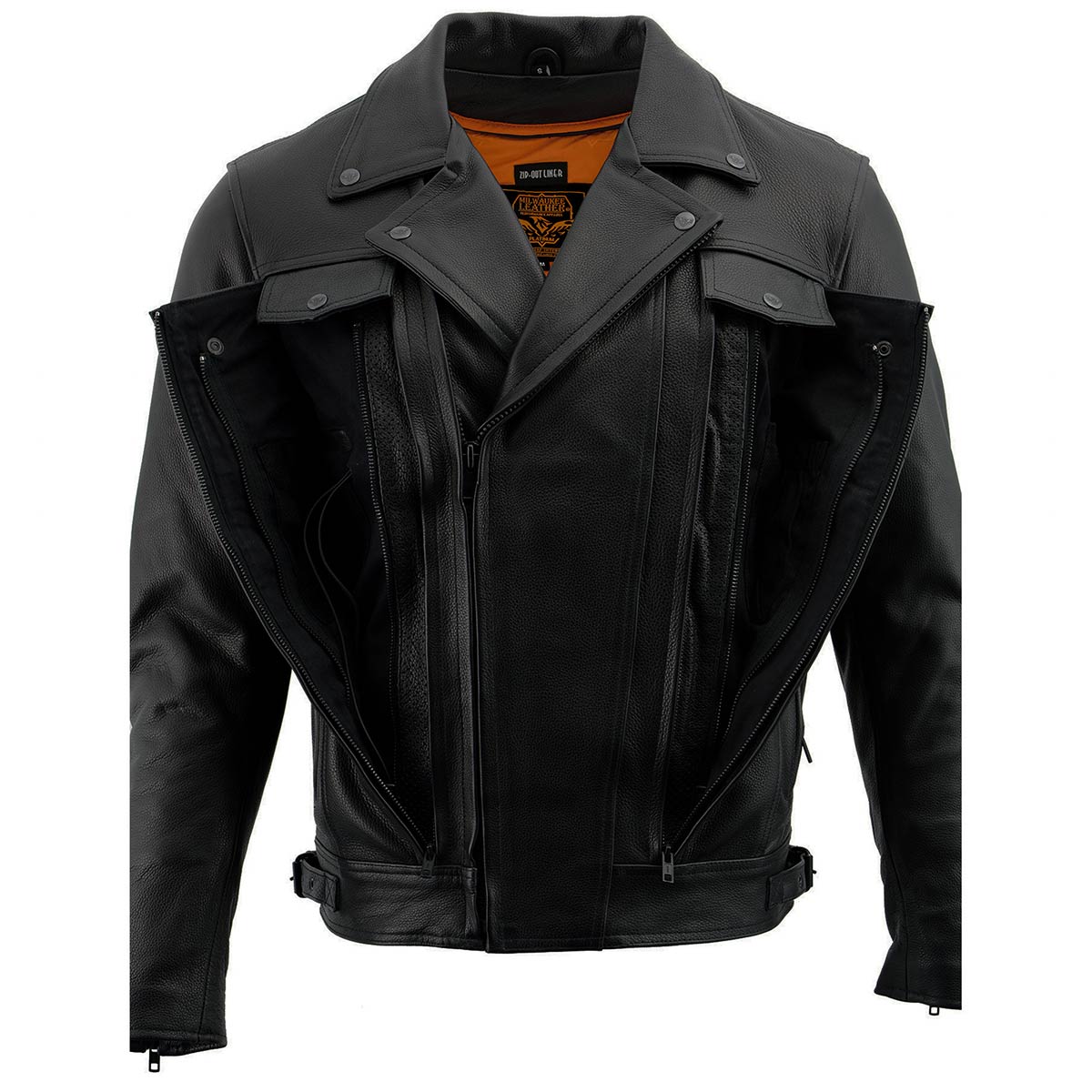 Milwaukee Leather LKM1760 Men's Black Leather Motorcycle Riders Jacket w/ Multi-Utility Pockets - Image 24