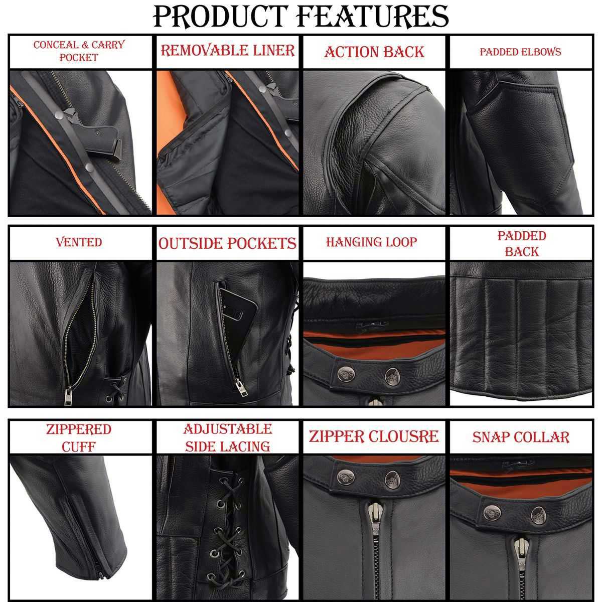 Milwaukee Leather LKM1765 Men's Black Leather Racer Style Side Laced Motorcycle Jacket w/ Ventilation System - Image 16