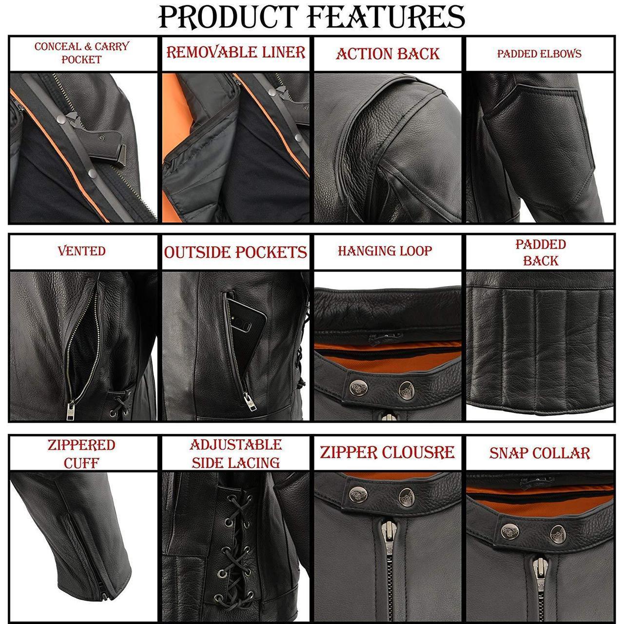 Milwaukee Leather LKM1765 Men's Black Leather Racer Style Side Laced Motorcycle Jacket w/ Ventilation System - Image 4