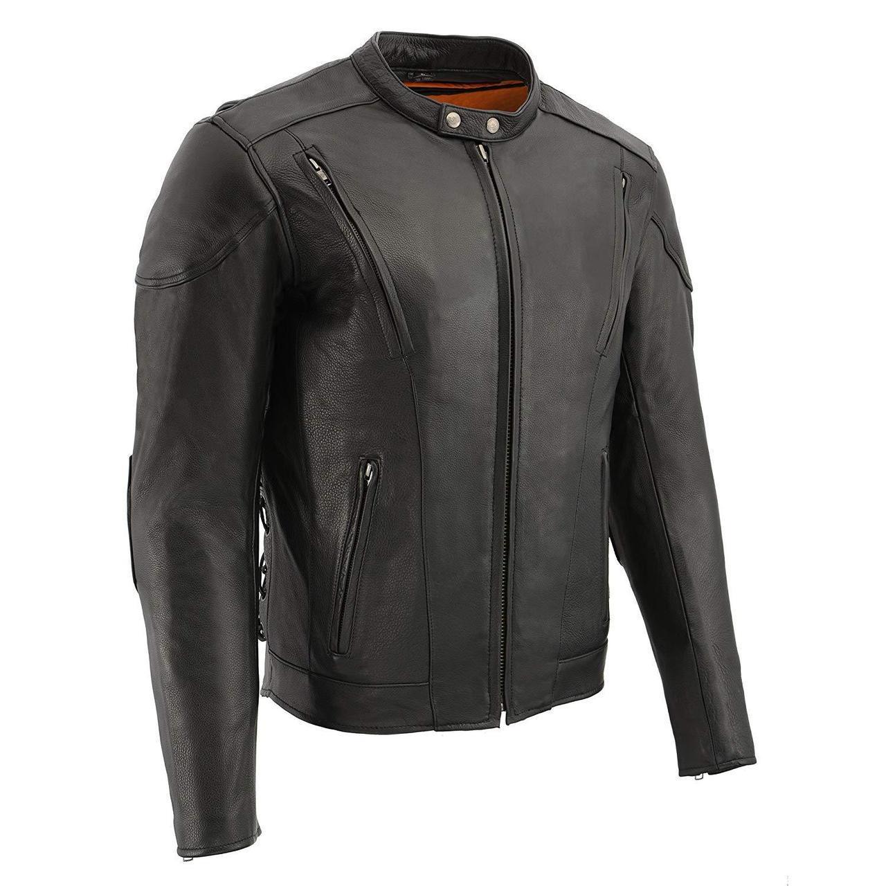 Milwaukee Leather LKM1765 Men's Black Leather Racer Style Side Laced Motorcycle Jacket w/ Ventilation System - Image 6