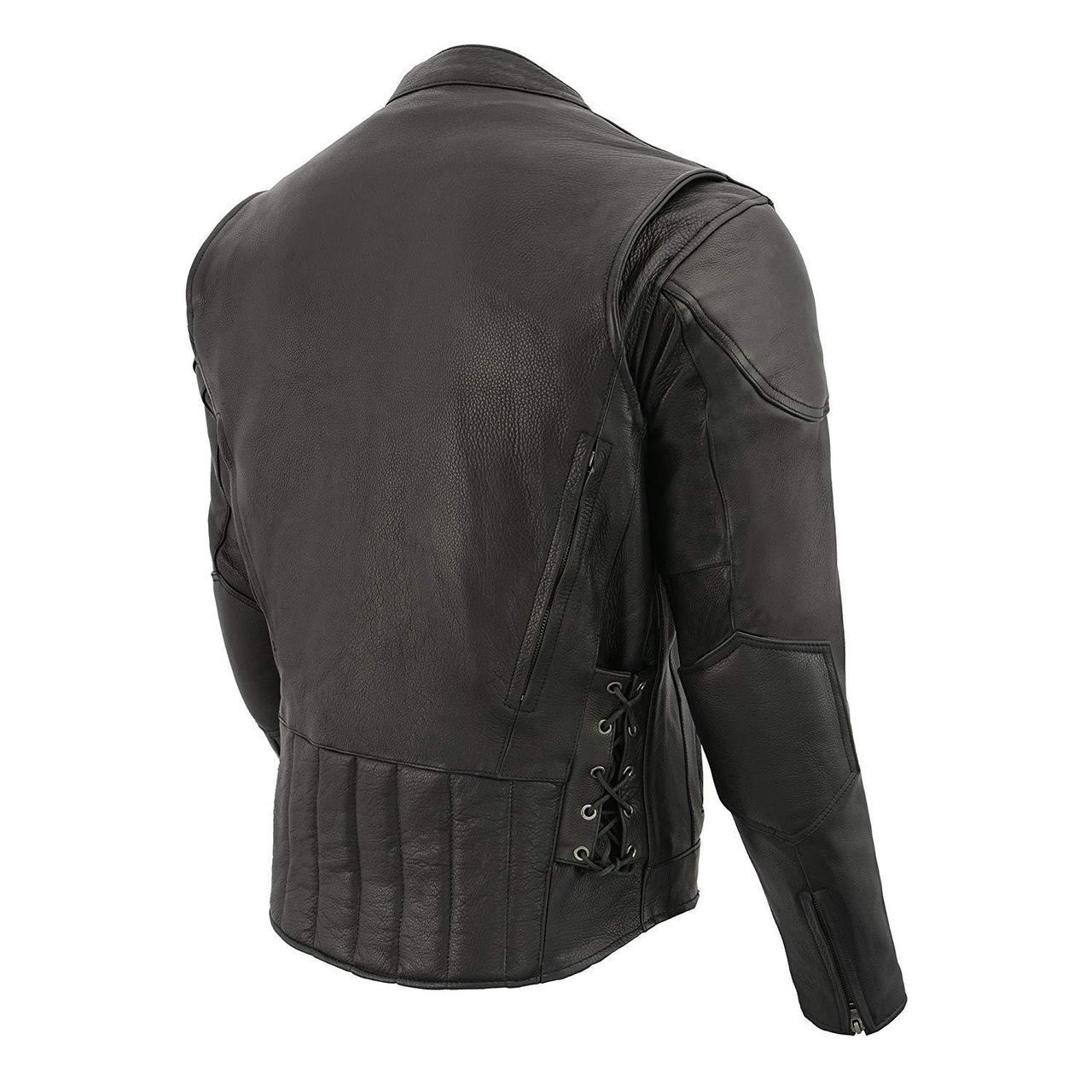 Milwaukee Leather LKM1765 Men's Black Leather Racer Style Side Laced Motorcycle Jacket w/ Ventilation System - Image 7