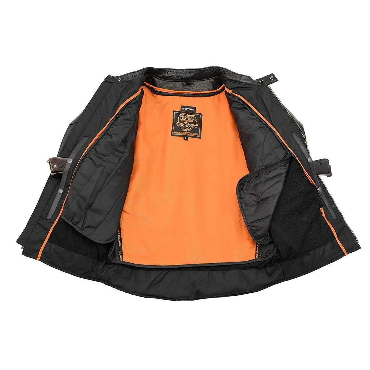 Milwaukee Leather LKM1765 Men's Black Leather Racer Style Side Laced Motorcycle Jacket w/ Ventilation System - Image 8