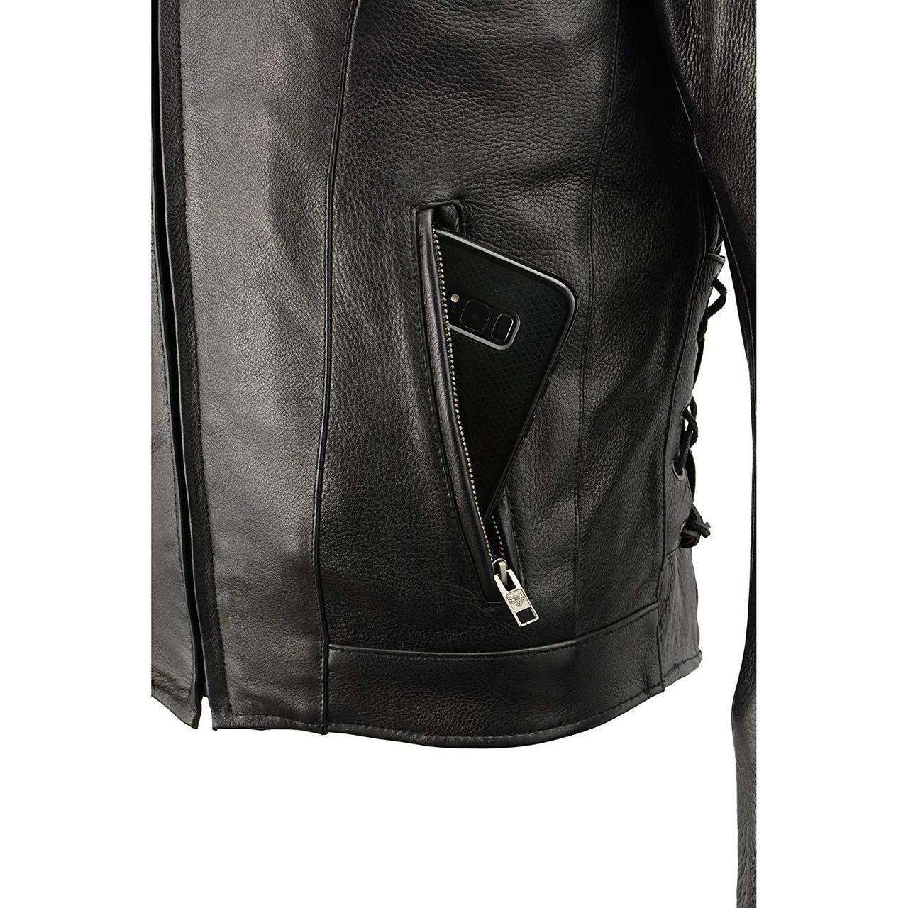 Milwaukee Leather LKM1765 Men's Black Leather Racer Style Side Laced Motorcycle Jacket w/ Ventilation System - Image 9
