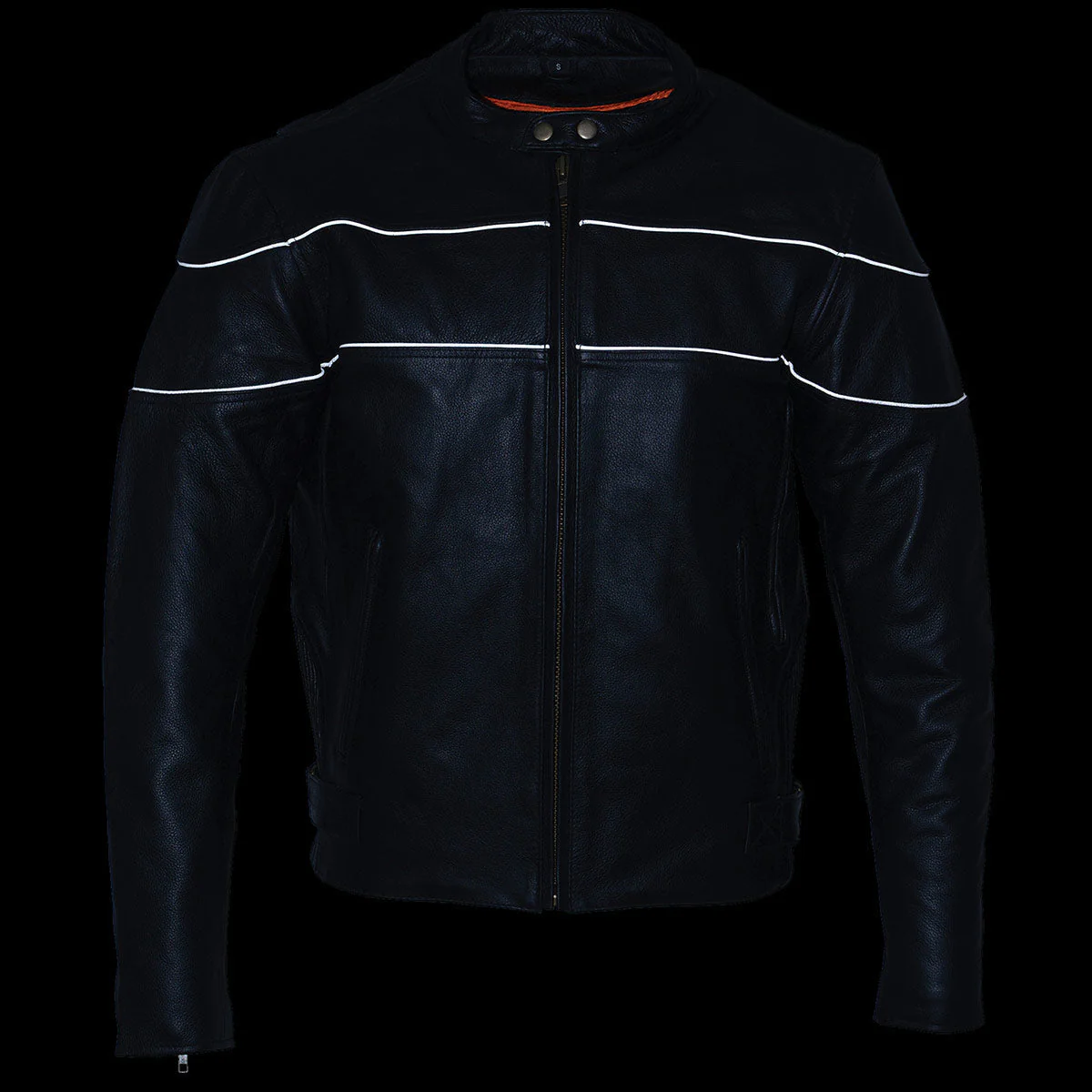 Milwaukee Leather LKM1785 Mens Black Leather Racer Style Motorcycle Jacket w/ Side Stretch and Reflective Piping - Image 11