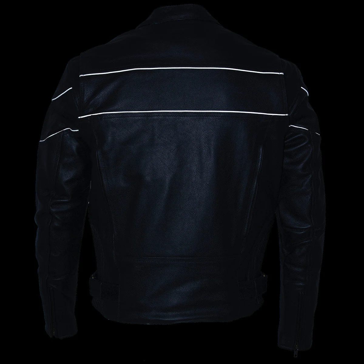 Milwaukee Leather LKM1785 Mens Black Leather Racer Style Motorcycle Jacket w/ Side Stretch and Reflective Piping - Image 12