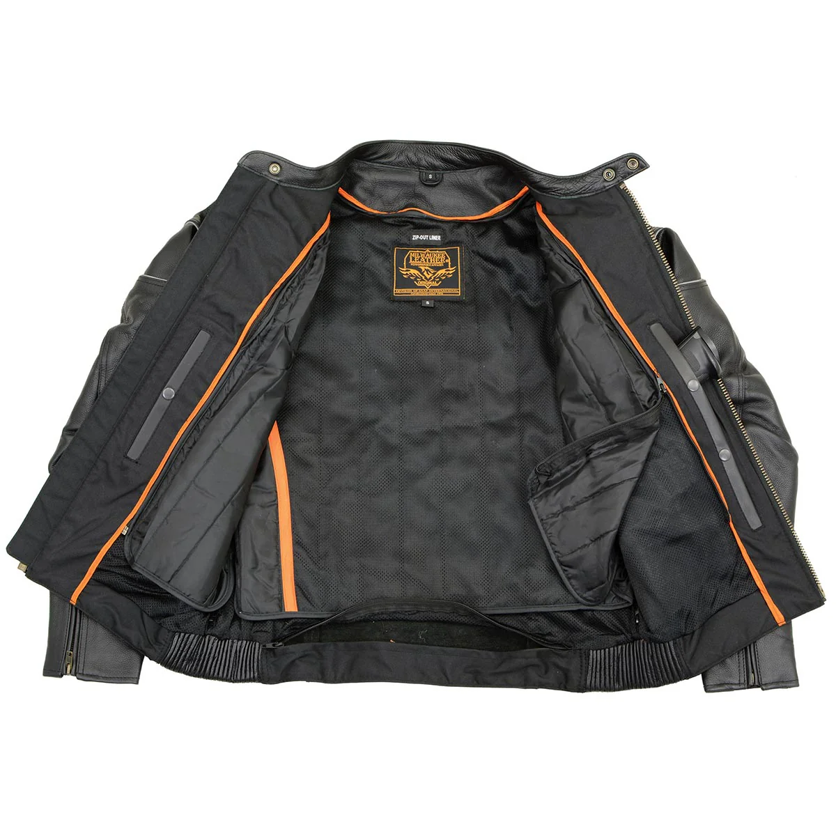 Milwaukee Leather LKM1785 Mens Black Leather Racer Style Motorcycle Jacket w/ Side Stretch and Reflective Piping - Image 13