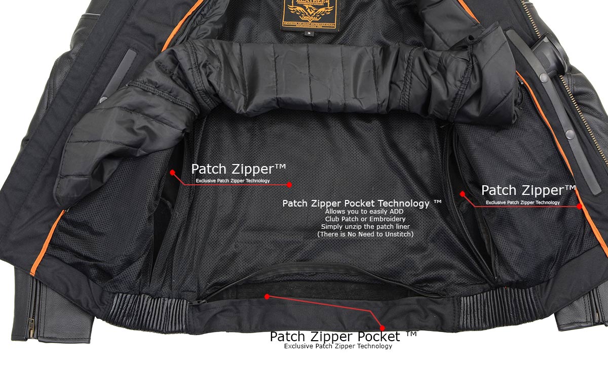 Milwaukee Leather LKM1785 Mens Black Leather Racer Style Motorcycle Jacket w/ Side Stretch and Reflective Piping - Image 14