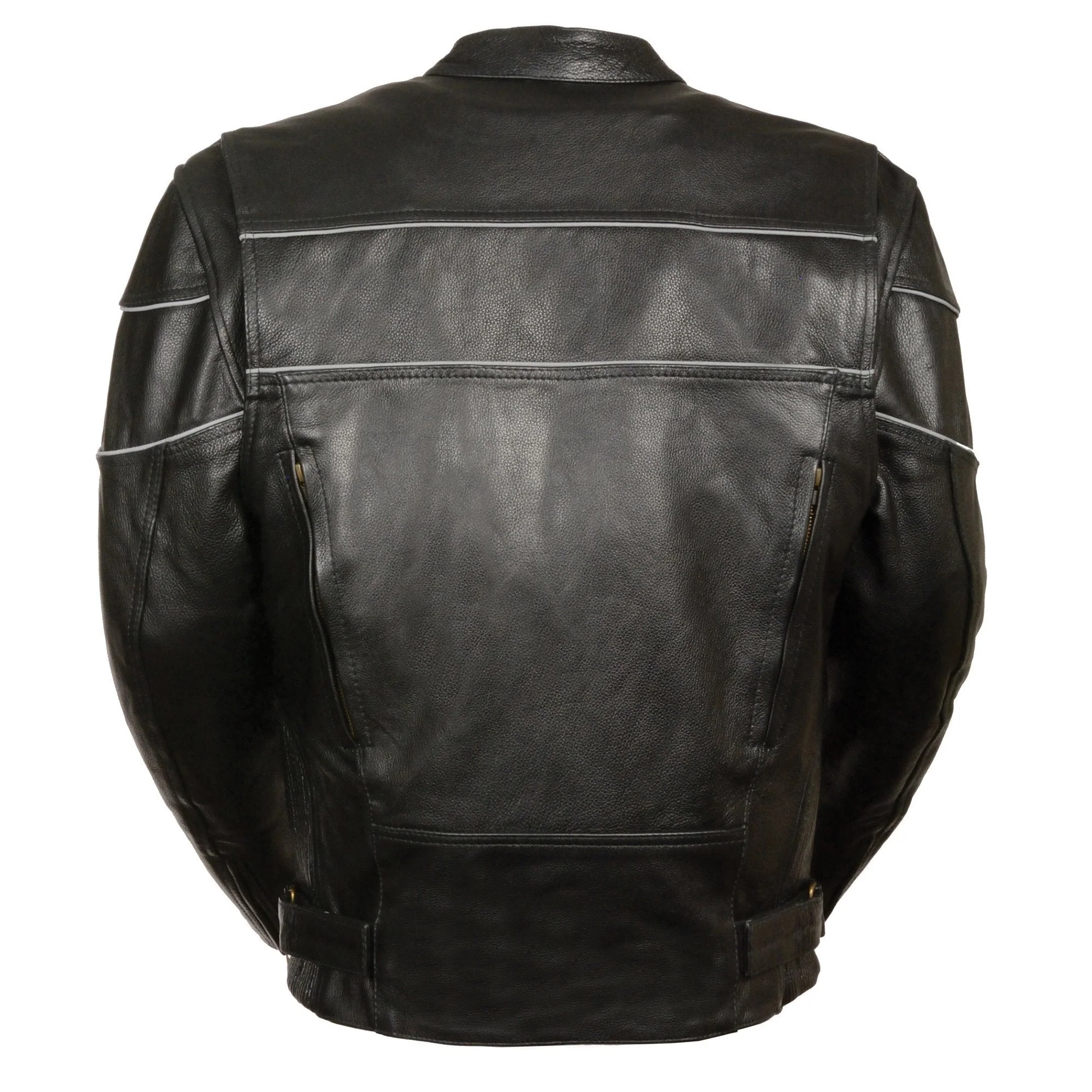Milwaukee Leather LKM1785 Mens Black Leather Racer Style Motorcycle Jacket w/ Side Stretch and Reflective Piping - Image 2