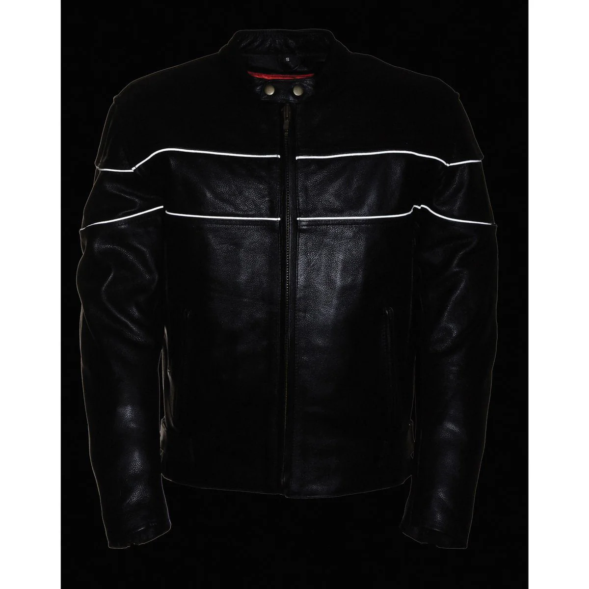 Milwaukee Leather LKM1785 Mens Black Leather Racer Style Motorcycle Jacket w/ Side Stretch and Reflective Piping - Image 5