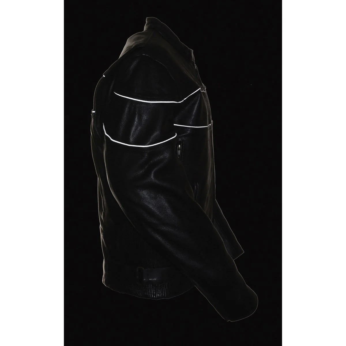 Milwaukee Leather LKM1785 Mens Black Leather Racer Style Motorcycle Jacket w/ Side Stretch and Reflective Piping - Image 6