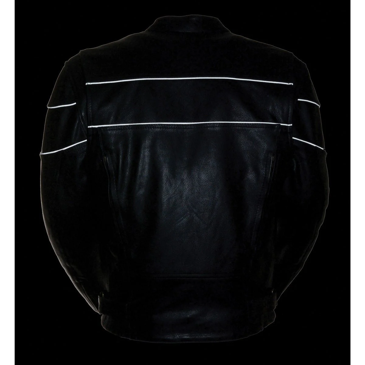 Milwaukee Leather LKM1785 Mens Black Leather Racer Style Motorcycle Jacket w/ Side Stretch and Reflective Piping - Image 7