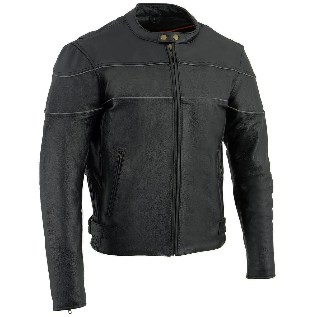 Milwaukee Leather LKM1785 Mens Black Leather Racer Style Motorcycle Jacket w/ Side Stretch and Reflective Piping - Image 8