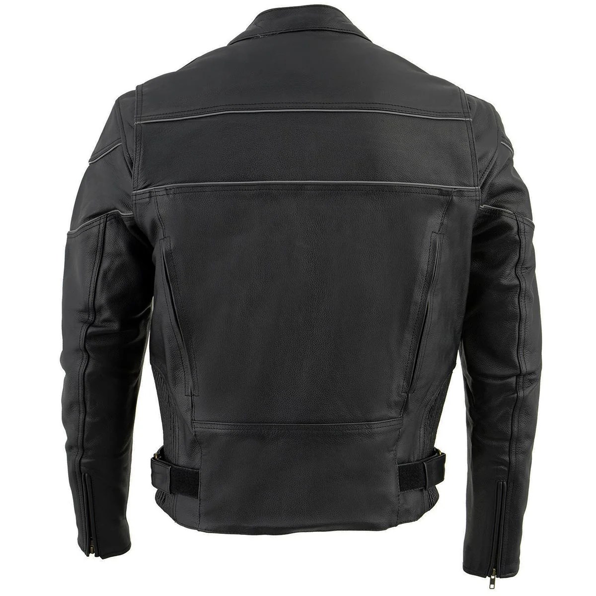 Milwaukee Leather LKM1785 Mens Black Leather Racer Style Motorcycle Jacket w/ Side Stretch and Reflective Piping - Image 9