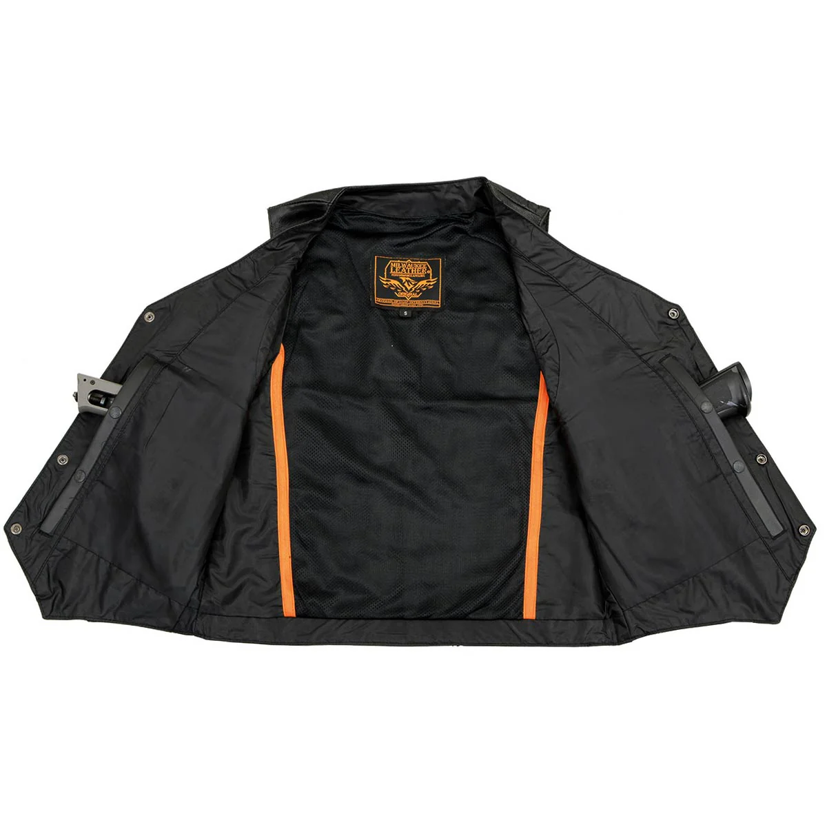 Milwaukee Leather LKM3700 Men's Black Leather Classic V-Neck Motorcycle Rider Vest w/ Buffalo Nickel Snaps Closure - Image 6