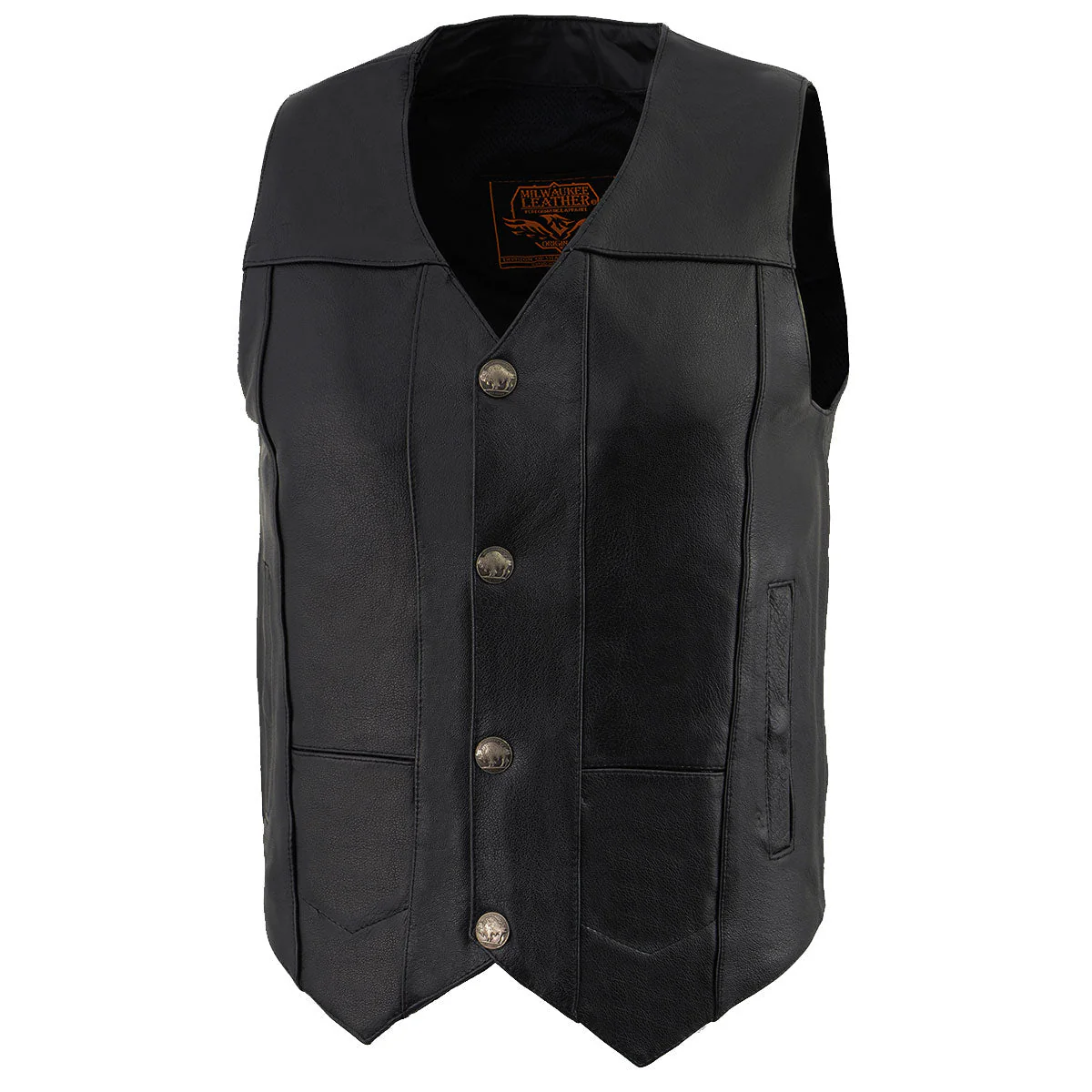 Milwaukee Leather LKM3700 Men's Black Leather Classic V-Neck Motorcycle Rider Vest w/ Buffalo Nickel Snaps Closure - Image 8