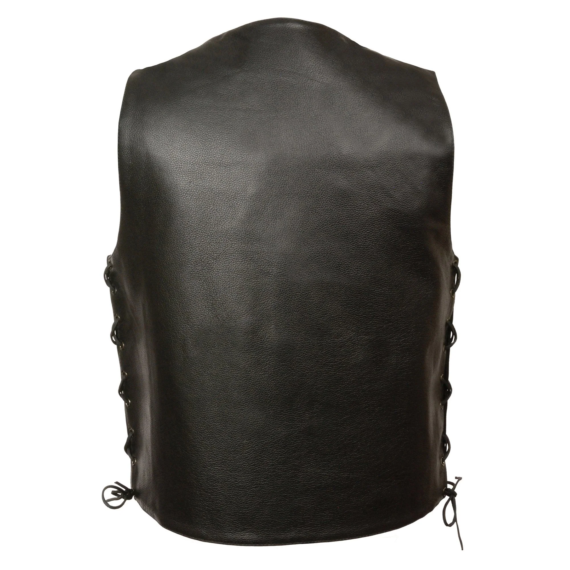 Milwaukee Leather LKM3701 Men's Black Leather Classic V-Neck Motorcycle Rider Vest w/ Buffalo Snaps and Side Laces - Image 2