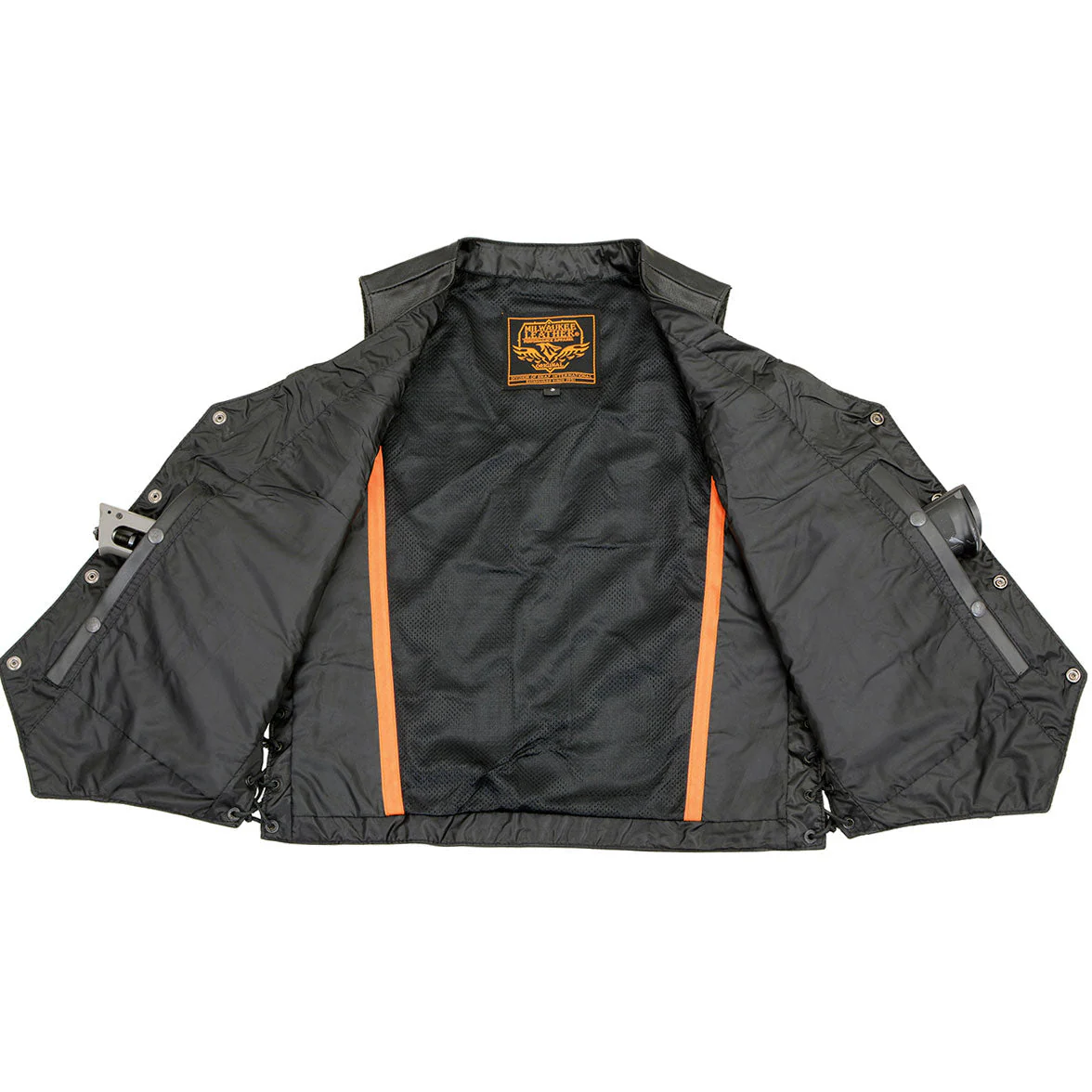 Milwaukee Leather LKM3701 Men's Black Leather Classic V-Neck Motorcycle Rider Vest w/ Buffalo Snaps and Side Laces - Image 7