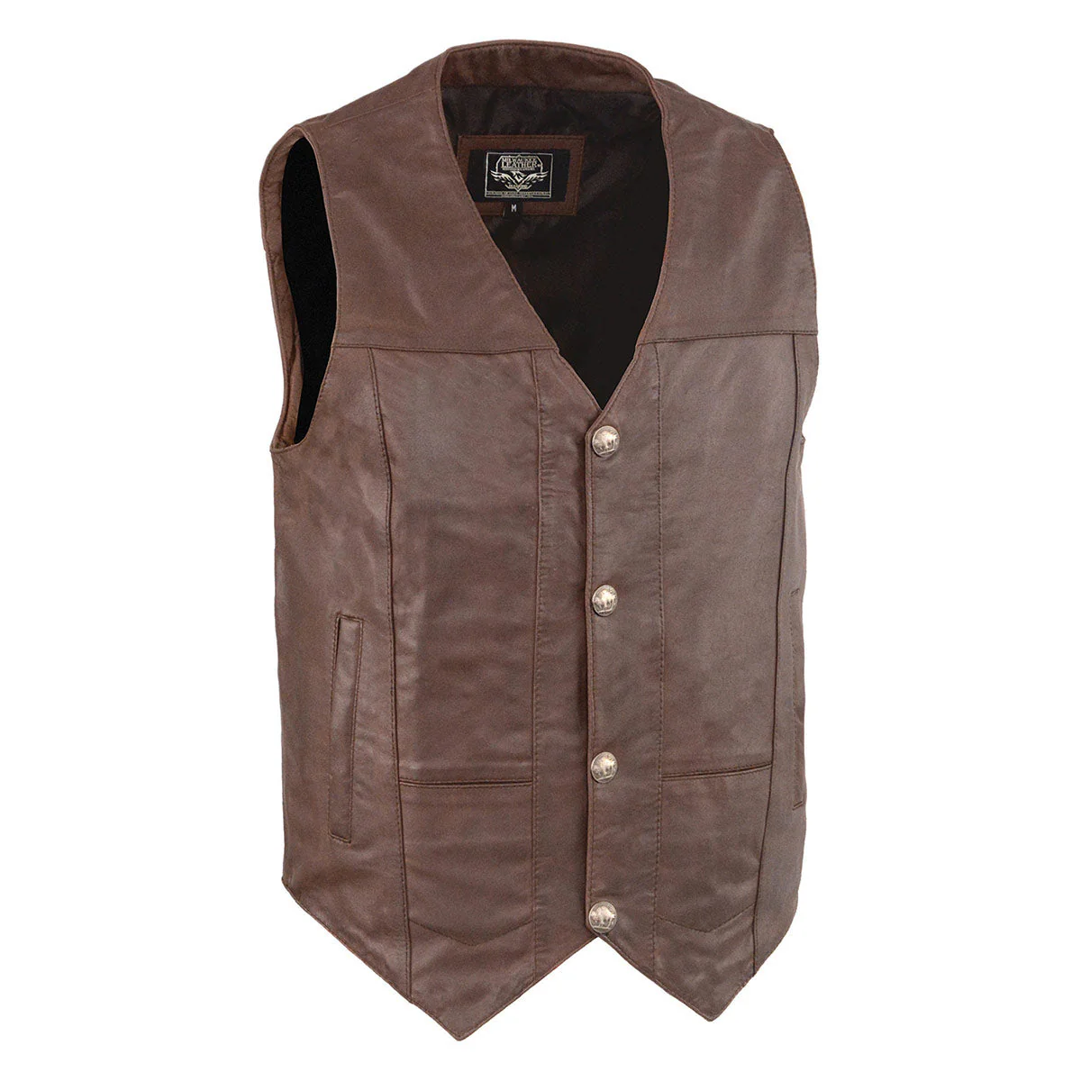Milwaukee Leather LKM3702 Men's Leather V-Neck Western Style Motorcycle Rider Vest w/Classic Buffalo Snaps Closure - Image 4