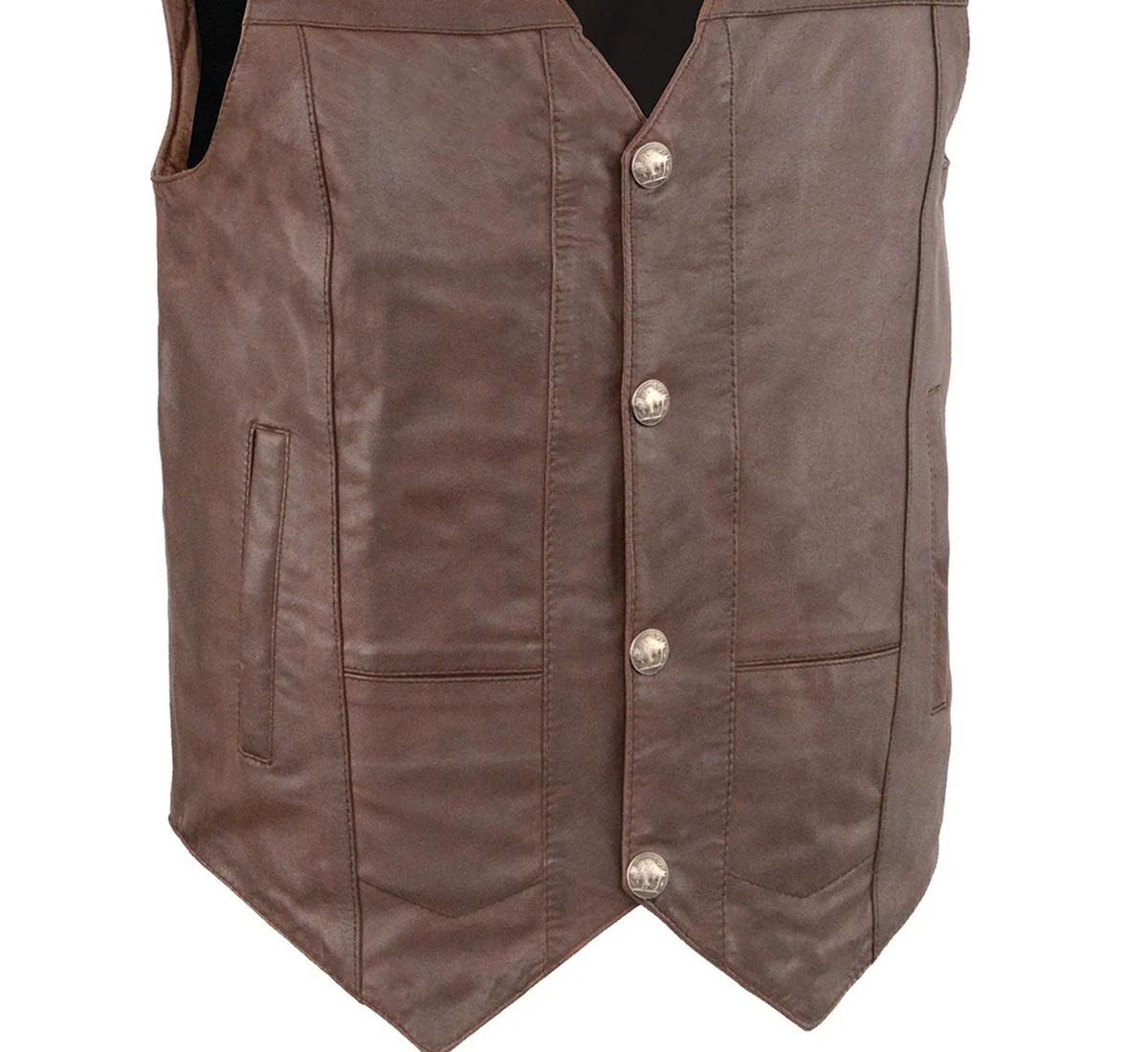 Milwaukee Leather LKM3702 Men's Leather V-Neck Western Style Motorcycle Rider Vest w/Classic Buffalo Snaps Closure - Image 7