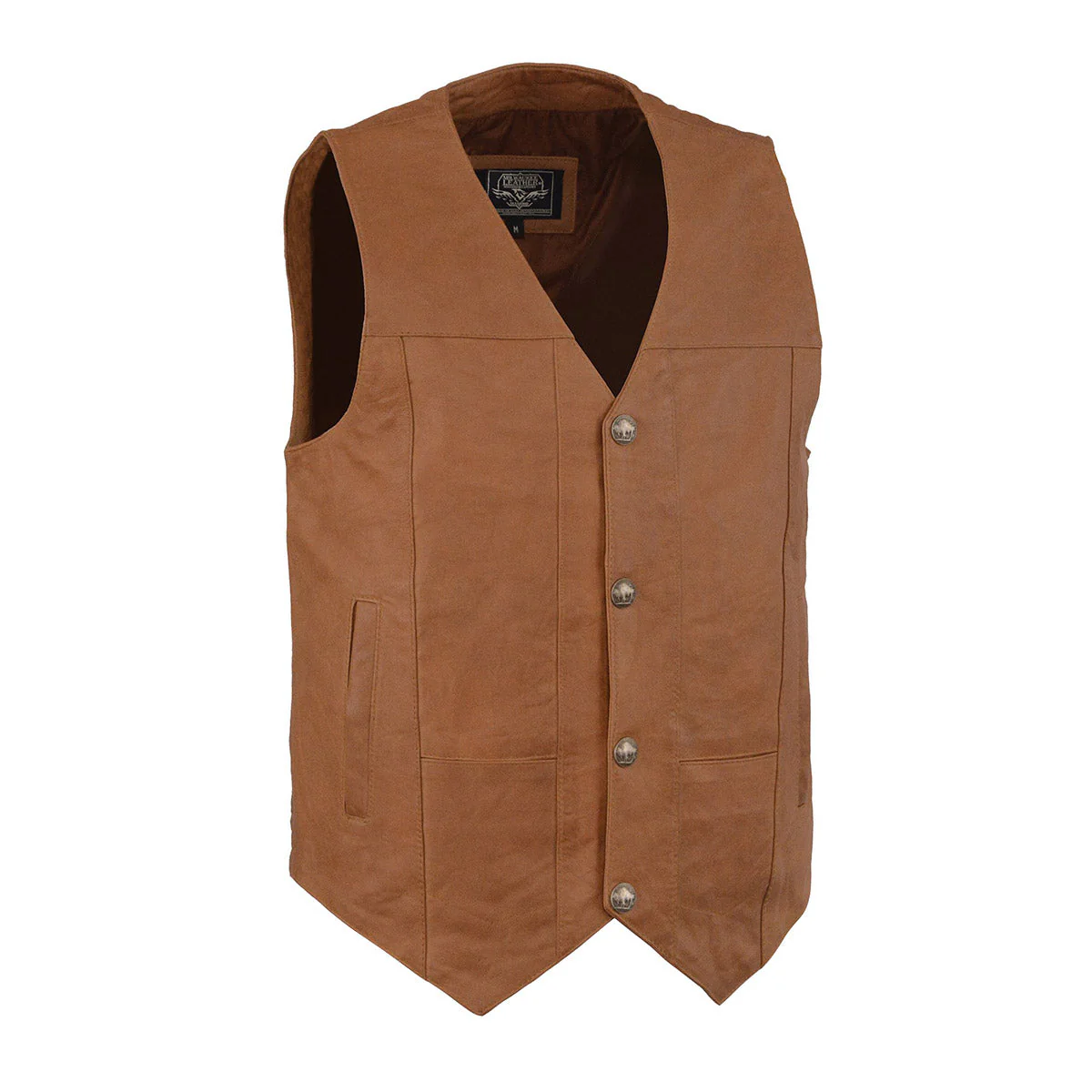 Milwaukee Leather LKM3702 Men's Saddle Leather Classic V-Neck Western Style Motorcycle Rider Vest w/ Buffalo Snaps - Image 4
