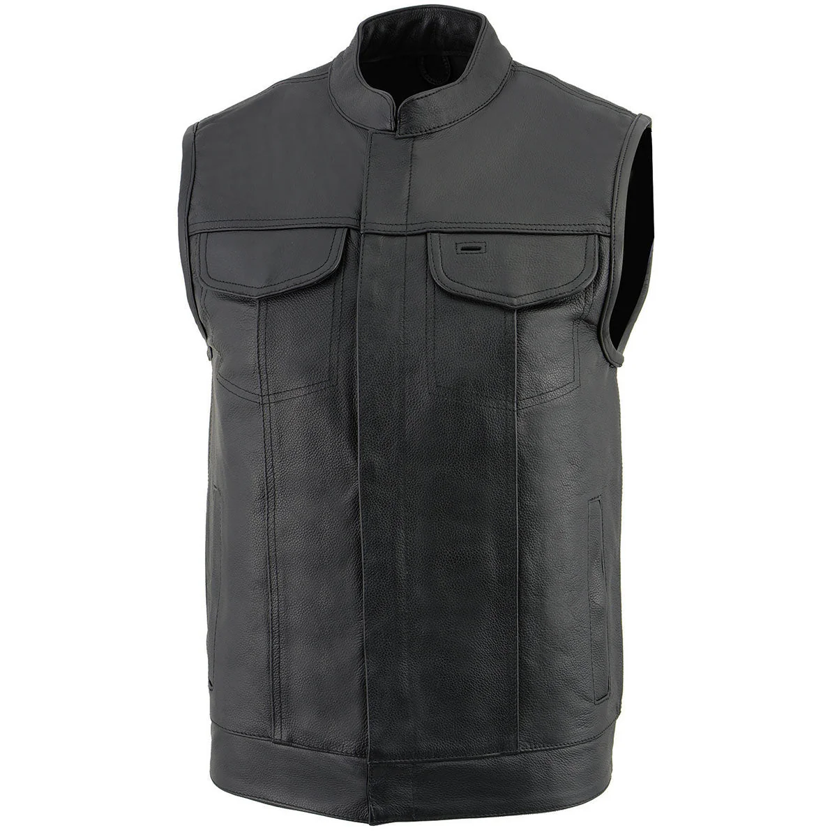 Milwaukee Leather LKM3710 Men's Black Leather Club Style Motorcycle Rider Vest w/ Zipper and Snap Button Closure - Image 10