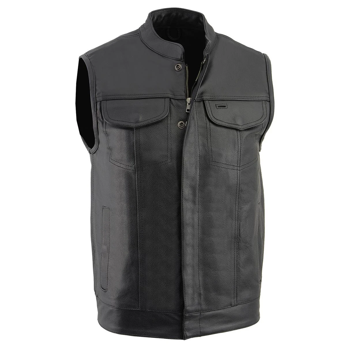 Milwaukee Leather LKM3710 Men's Black Leather Club Style Motorcycle Rider Vest w/ Zipper and Snap Button Closure - Image 3