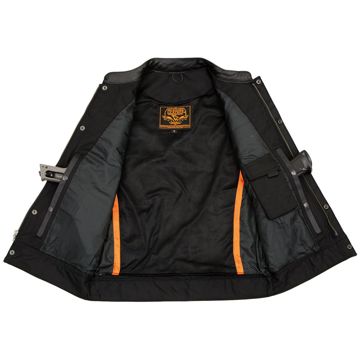 Milwaukee Leather LKM3710 Men's Black Leather Club Style Motorcycle Rider Vest w/ Zipper and Snap Button Closure - Image 8
